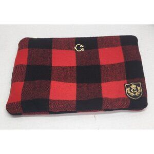 C. Wonder Buffalo Plaid Wool-Blend Clutch Bag With Gold Zipper & Embroidered Cre